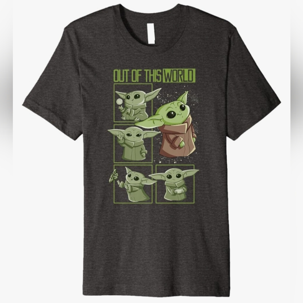 STAR WARS Mandalorian "Grogu" Heather Gray and Green Tshirt, Unisex S (6/7)